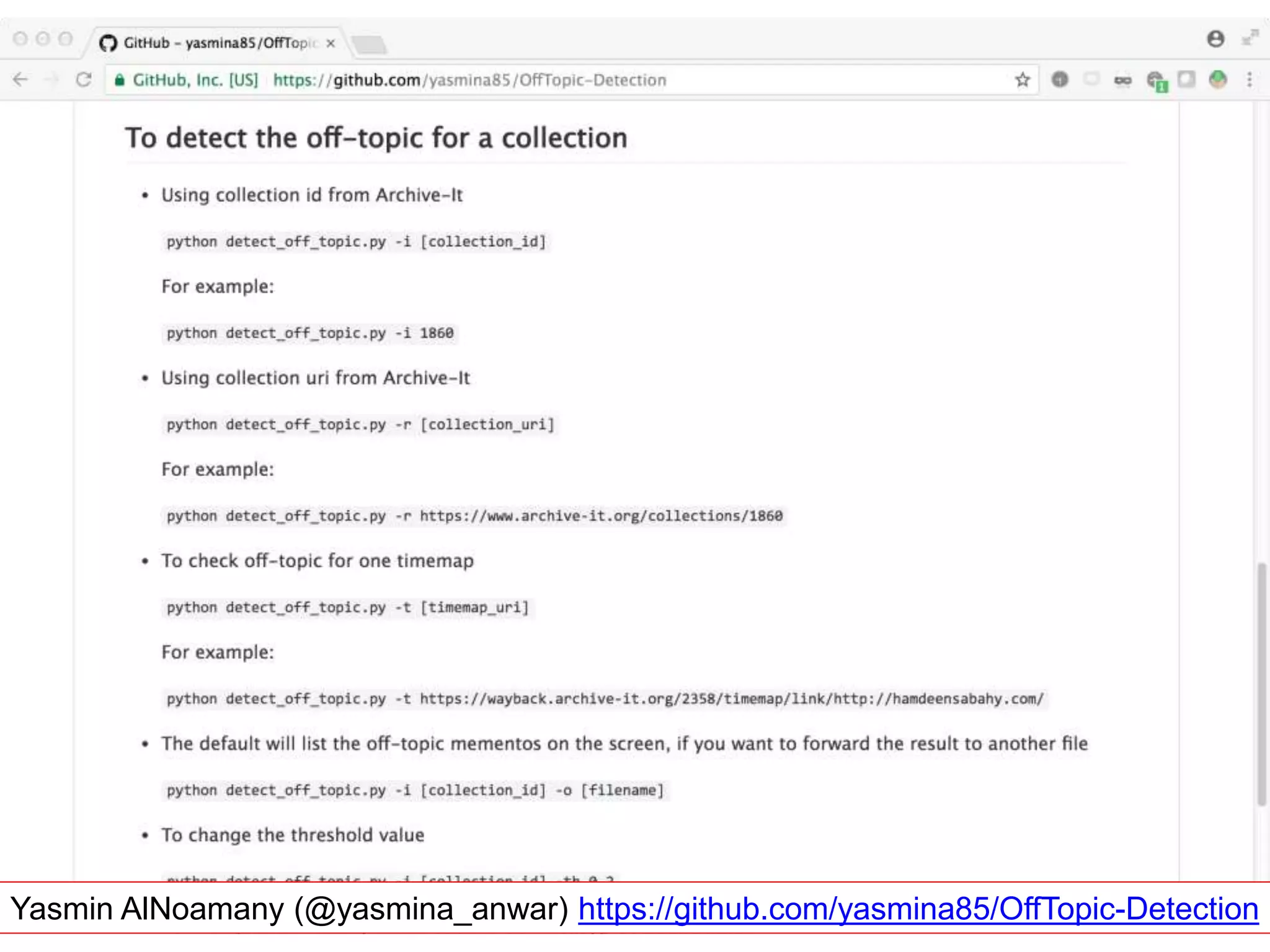 Yasmin AlNoamany (@yasmina_anwar) https://github.com/yasmina85/OffTopic-Detection