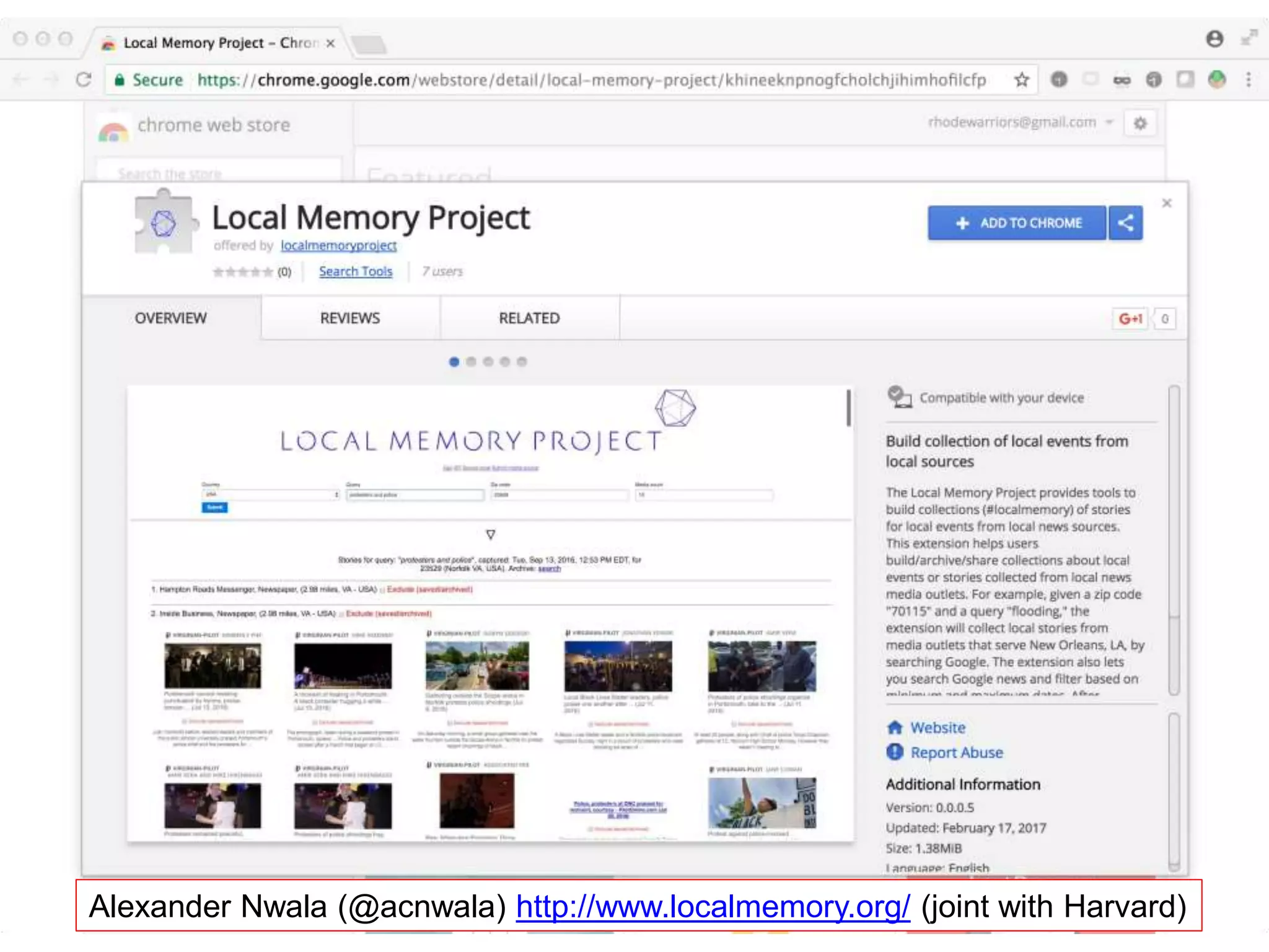 Alexander Nwala (@acnwala) http://www.localmemory.org/ (joint with Harvard)