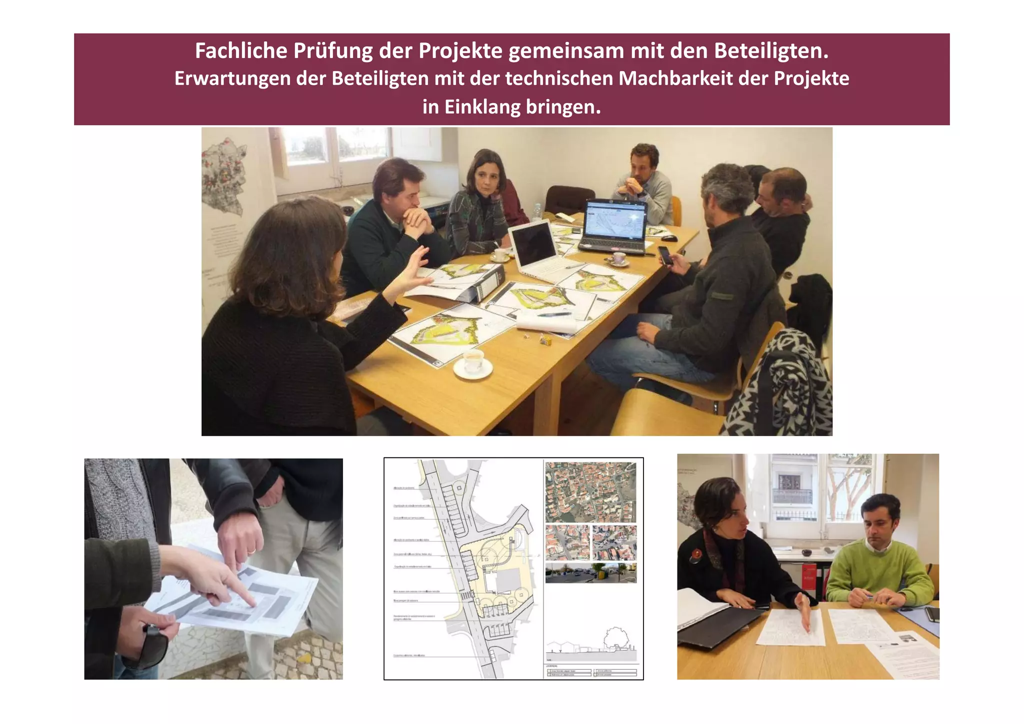 Fachliche Prüfung der Projekte gemeinsam mit den Beteiligten. 
Erwartungen der Beteiligten mit der technischen Machbarkeit der Projekte
                          in Einklang bringen. 
                                     g    g
 