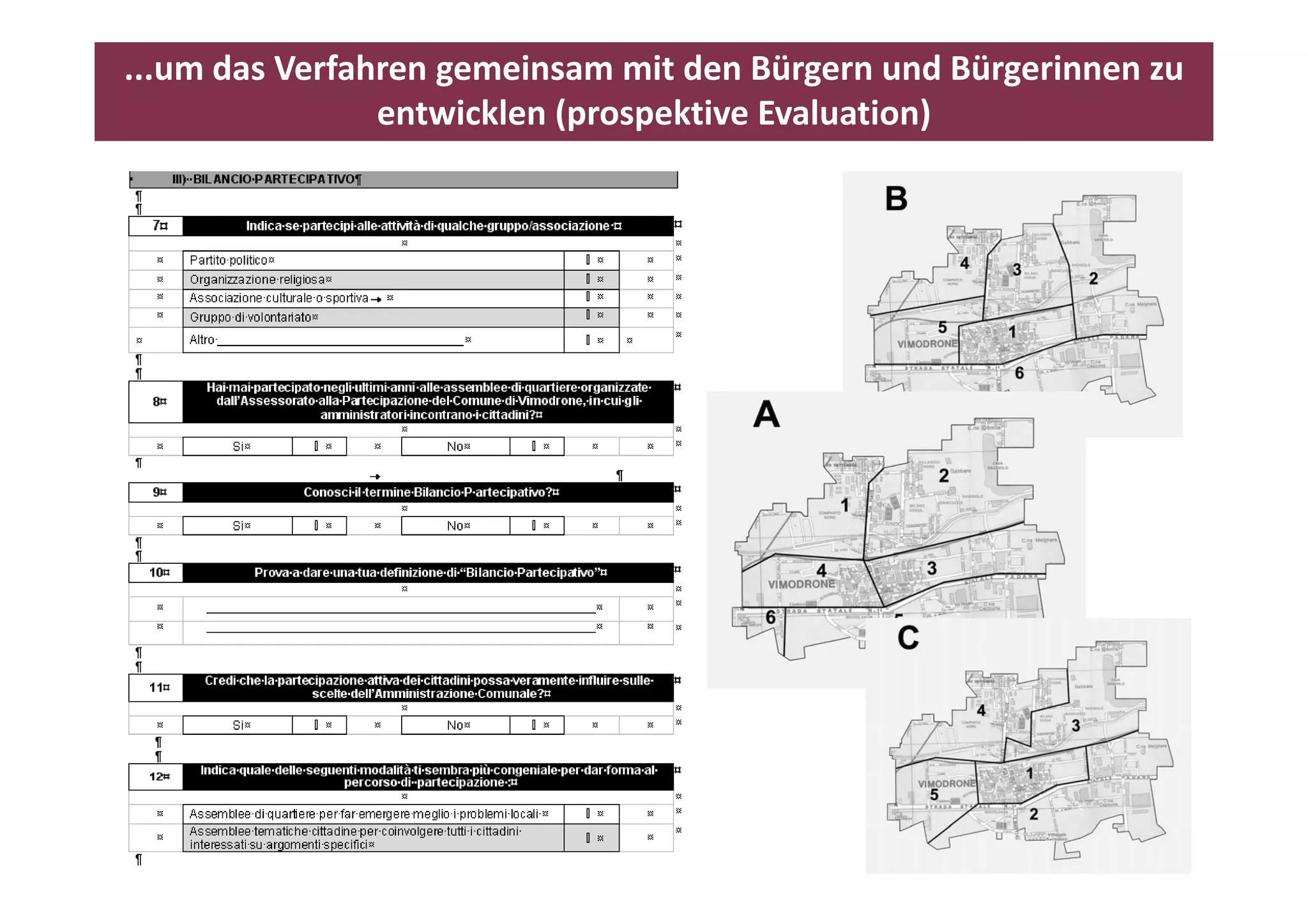 ...um das Verfahren gemeinsam mit den Bürgern und Bürgerinnen zu 
                entwicklen (prospektive Evaluation)
 