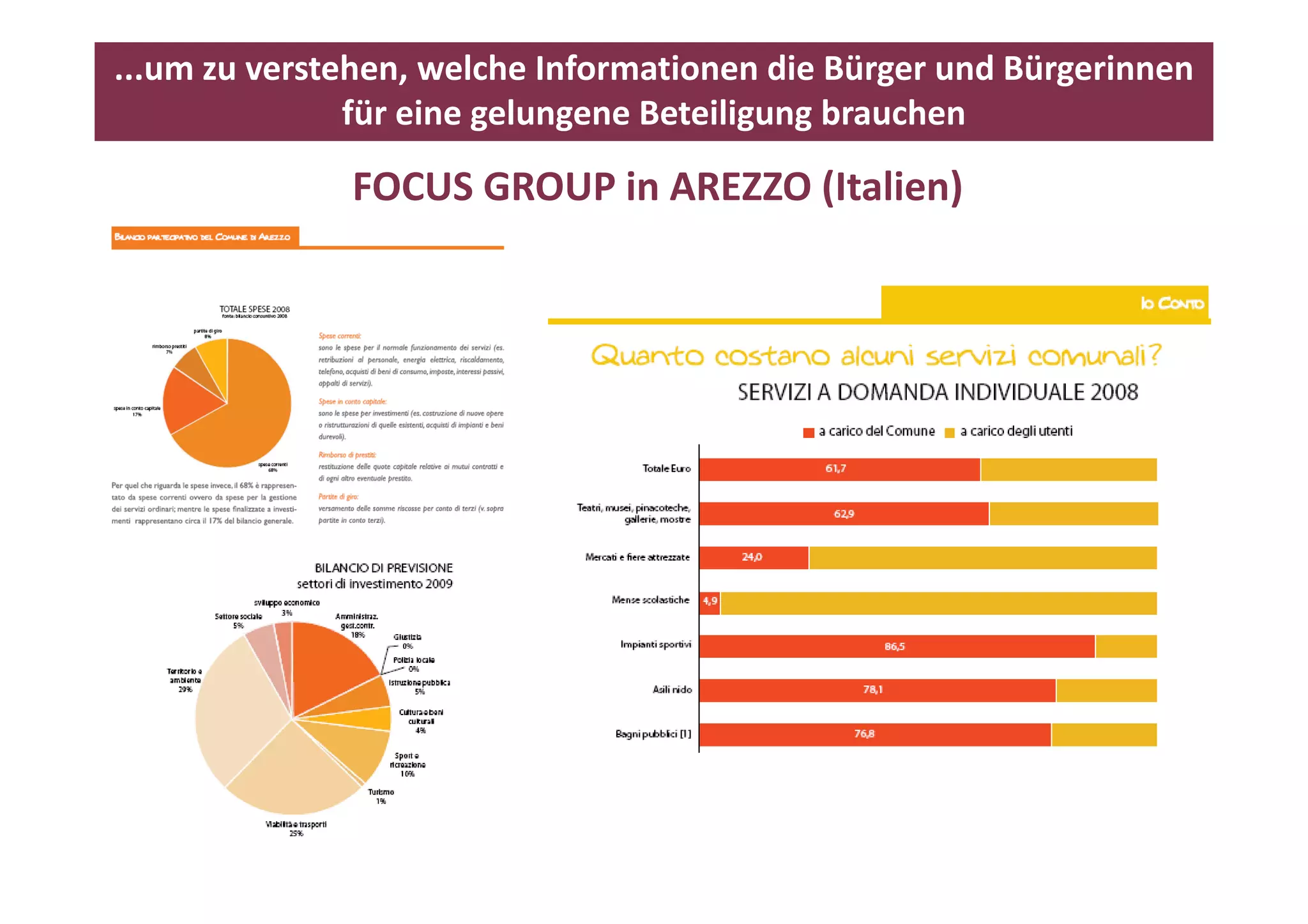 ...um zu verstehen, welche Informationen die Bürger und Bürgerinnen 
               für eine gelungene Beteiligung brauchen

              FOCUS GROUP in AREZZO (Italien)
 