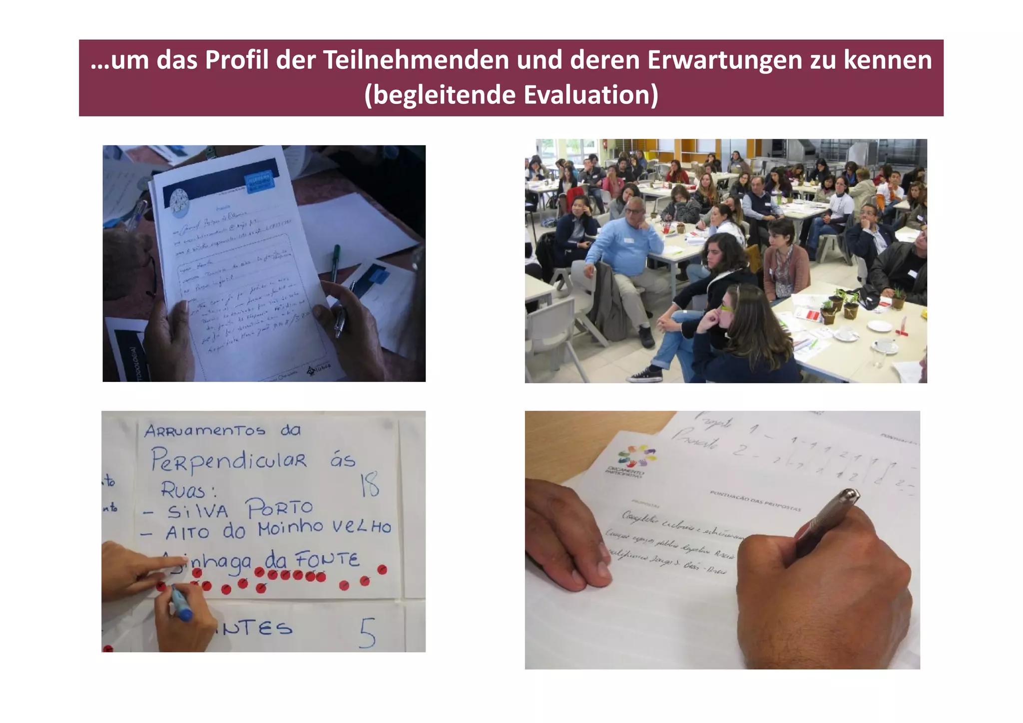 …um das Profil der Teilnehmenden und deren Erwartungen zu kennen
                       (begleitende Evaluation)
 