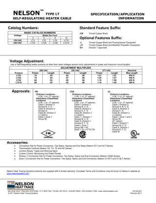 Nelson LT Heat Tracing Cable - Spec Sheet | PDF