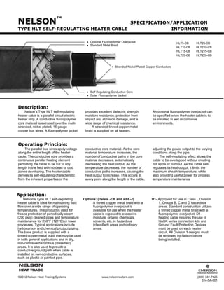 Nelson HLT5 Heat Tracing Cable - Spec Sheet | PDF