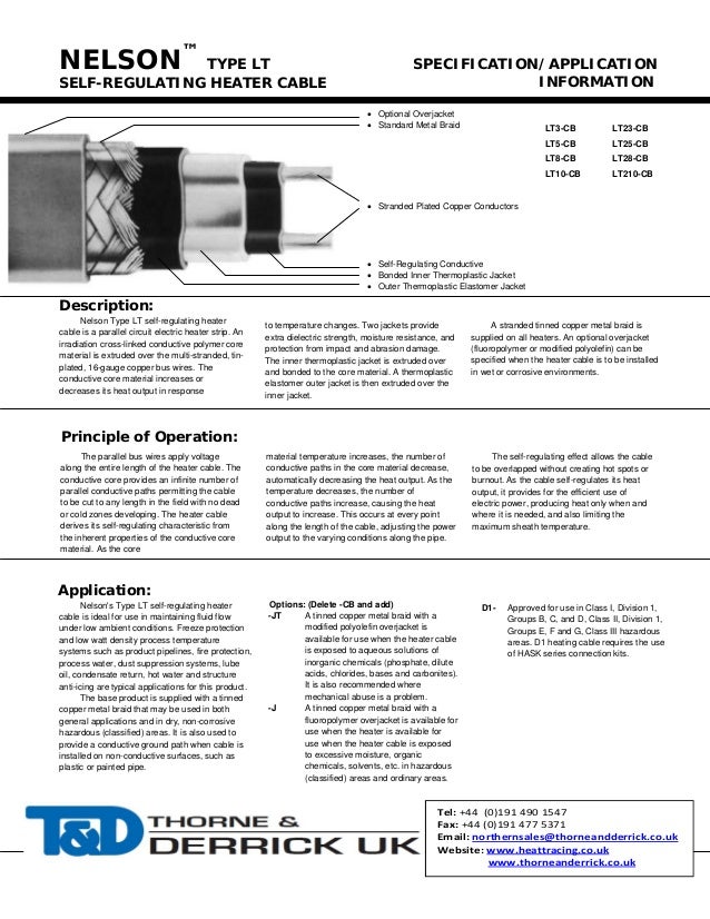Nelson LT23 Heat Tracing Cable Spec Sheet