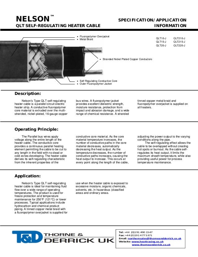 Nelson QLT220 Heat Tracing Cable Spec Sheet