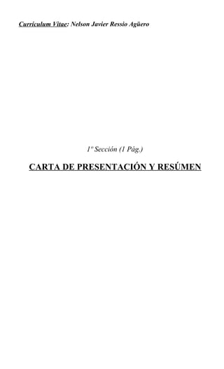 Currículum Vitae: Nelson Javier Ressio Agüero
1º Sección (1 Pág.)
CARTA DE PRESENTACIÓN Y RESÚMEN
 