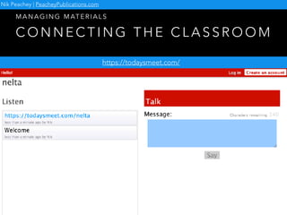 C O N N E C T I N G T H E C L A S S R O O M
M A N A G I N G M AT E R I A L S
https://todaysmeet.com/
Nik Peachey | PeacheyPublications.com
 