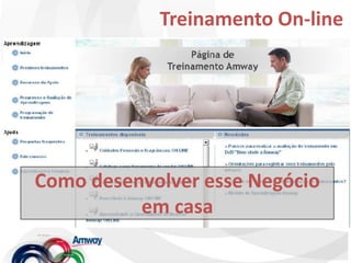 Vocêconstróiseunegócio, mas não está sozinho. 	Você se associa a outraspessoas que tambémfazem o negócio.	A Amwaydisponibilizaferramentas e programas educacionais de alta qualidade, baseadosnasexperiências de outrosEmpresários que desenvolveramnegócioscomumaestrutura sólida.
