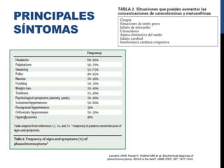 PRINCIPALES
SÍNTOMAS




               Landers JWM, Pacak K, Walther MM et al. Biochemical diagnosis of
              pheochromocytoma. Which is the best? JAMA 2002; 287: 1427-1434.
 