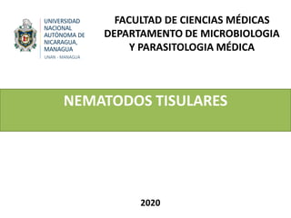 FACULTAD DE CIENCIAS MÉDICAS
DEPARTAMENTO DE MICROBIOLOGIA
Y PARASITOLOGIA MÉDICA
NEMATODOS TISULARES
2020
 