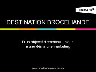 DESTINATION BROCELIANDE
D’un objectif d’émetteur unique
à une démarche marketing

www.broceliande-vacances.com

 