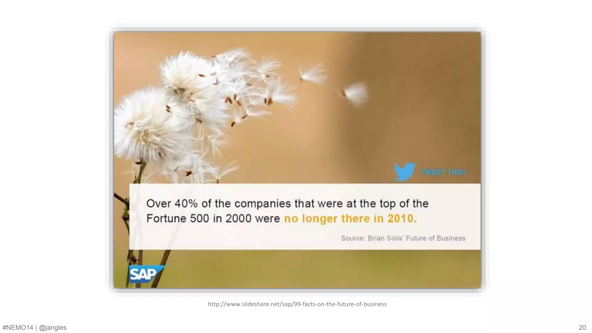 http://www.slideshare.net/sap/99-facts-on-the-future-of-business 
#NEMO14 | @jangles 20 
 