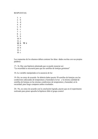 RESPUESTAS:
1.
2.
3.
4.
5.
6.
7.
8.
9.
10.
11.
12.

a
b
d
d
b
c
c
a
b
b
a
b

12 c

13. b
14. b
15. c
16. c
Las respuestas ...