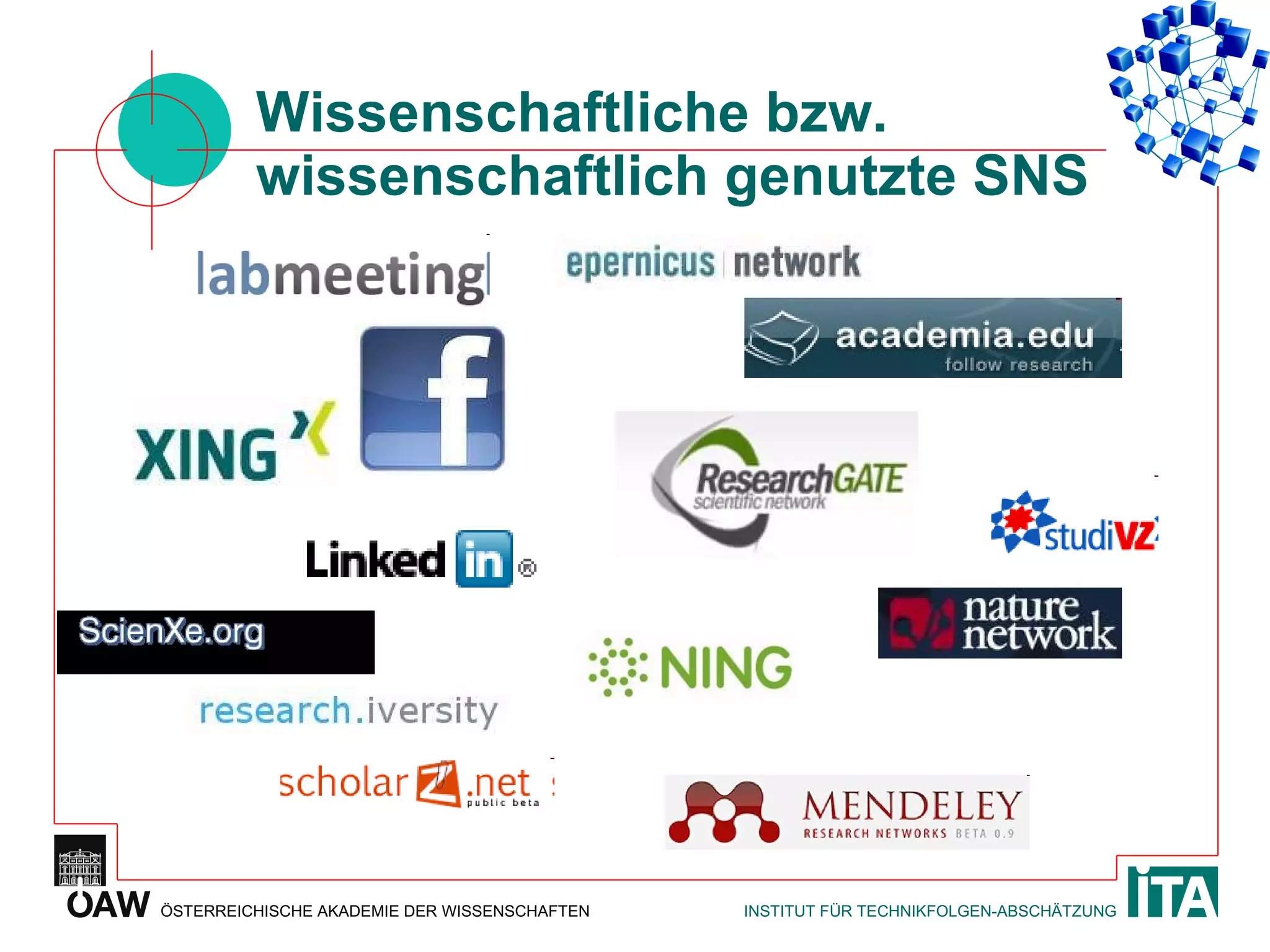 Wissenschaftliche bzw. wissenschaftlich genutzte SNS 