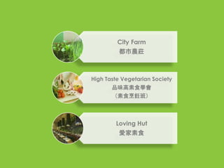 High Taste Vegetarian Society
ƷζʳW
ʳࣩ
City Farm
rf
Loving Hut
ۼʳ
 