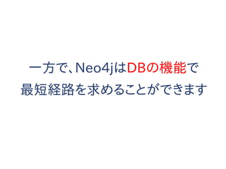 一方で、Neo4jはDBの機能で
最短経路を求めることができます
 