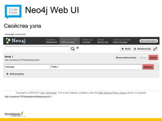 Neo4j Web UI
Свойства узла
 