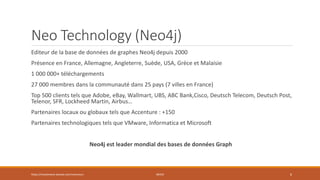 Neo Technology (Neo4j)
Editeur de la base de données de graphes Neo4j depuis 2000
Présence en France, Allemagne, Angleterre, Suède, USA, Grèce et Malaisie
1 000 000+ téléchargements
27 000 membres dans la communauté dans 25 pays (7 villes en France)
Top 500 clients tels que Adobe, eBay, Wallmart, UBS, ABC Bank,Cisco, Deutsch Telecom, Deutsch Post,
Telenor, SFR, Lockheed Martin, Airbus…
Partenaires locaux ou globaux tels que Accenture : +150
Partenaires technologiques tels que VMware, Informatica et Microsoft
Neo4j est leader mondial des bases de données Graph
https://inesslimene.wixsite.com/moncours NEO4J 6
 