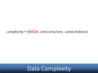 complexity = f(size, semi-structure, connectedness)

Data Complexity

 