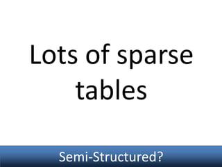 Lots of sparse
tables
Semi-Structured?

 
