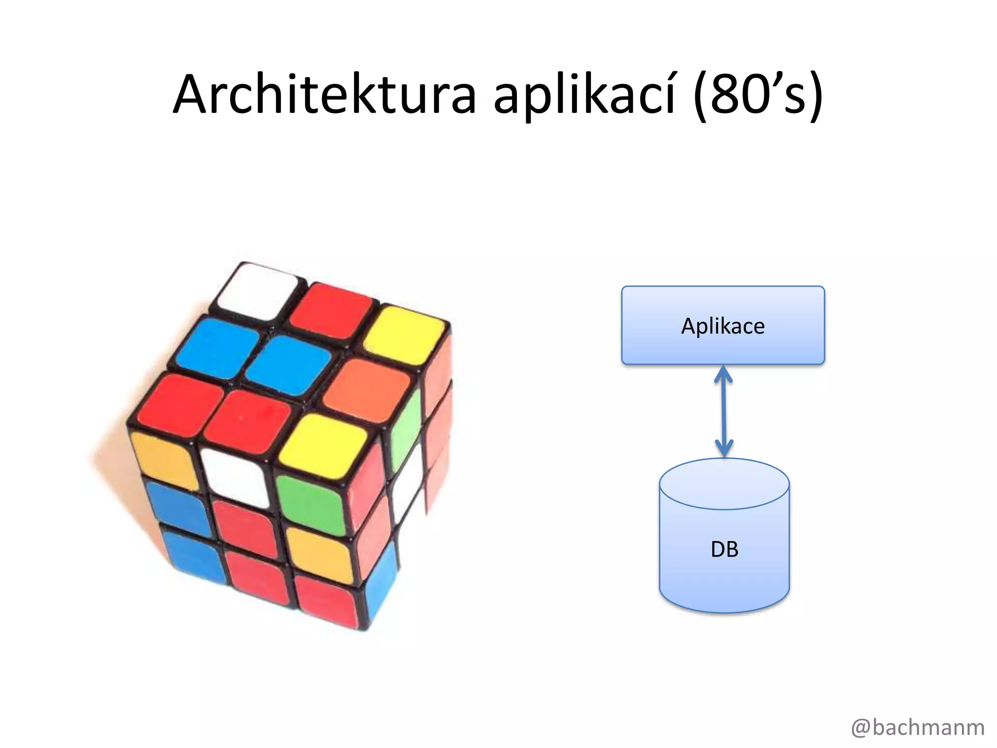 Architektura aplikací (80’s)


                     Aplikace




                       DB




                                @bachmanm
 