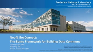DEPARTMENT OF HEALTH AND HUMAN SERVICES • National Institutes of Health • National Cancer Institute
Frederick National Laboratory is a Federally Funded Research and Development Center operated by Leidos Biomedical Research, Inc., for the National Cancer Institute
Neo4j GovConnect:
The Bento Framework for Building Data Commons
Biomedical Informatics and Data Science (BIDS) Directorate
Frederick National Laboratory for Cancer Research (FNLCR)
Todd Pihl, PhD, PMP
Ming Ying, MS
Mark A. Jensen, PhD, PMP
 