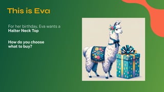 This is Eva
For her birthday, Eva wants a
Halter Neck Top
How do you choose
what to buy?
 