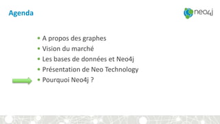 Agenda
• A propos des graphes
• Vision du marché
• Les bases de données et Neo4j
• Présentation de Neo Technology
• Pourquoi Neo4j ?
 