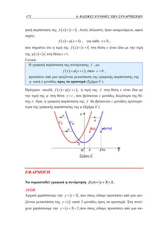 172	
124

6. ΒΑΣΙΚΕΣ ΕΝΝΟΙΕΣ ΤΩΝ ΣΥΝΑΡΤΗΣΕΩΝ

4.

f x

x 1.

f x
x

,

x 1 ,
f x

x

,

,

x

,

x 1

x

x 1.

:

f ,
f x

x c ,

c

c 0,
(

f x

·

).

x c ,

f

x c,
x.

:

x

c

-

f

,

c

(

).

f ( x)

y
y
y

-

x

3

2.

x 3,
x
x 3

3

2,

.

-

 