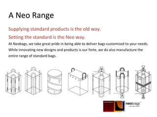 A Neo Range
Supplying standard products is the old way.
Setting the standard is the Neo way.
At Neobags, we take great pride in being able to deliver bags customised to your needs.
While innovating new designs and products is our forte, we do also manufacture the
entire range of standard bags.
 