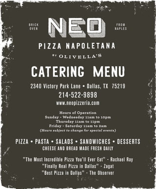 Neo Pizza Catering Menu