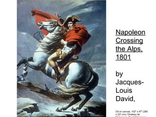 Napoleon
Crossing
the Alps,
1801

by
Jacques-
Louis
David, 
Oil on canvas, 102" x 87" (260
x 221 cm), Chateau de
 