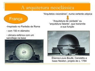 A arquitetura neoclássica 
França 
François-Joseph Bélanger, Palácio Bagatelle, Paris 
 