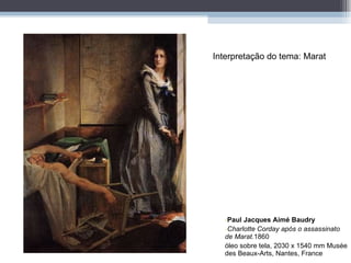 Paul Jacques Aimé Baudry  Charlotte Corday após o assassinato de Marat. 1860 óleo sobre tela, 2030 x 1540 mm Musée des Beaux-Arts, Nantes, France Interpretação do tema: Marat 