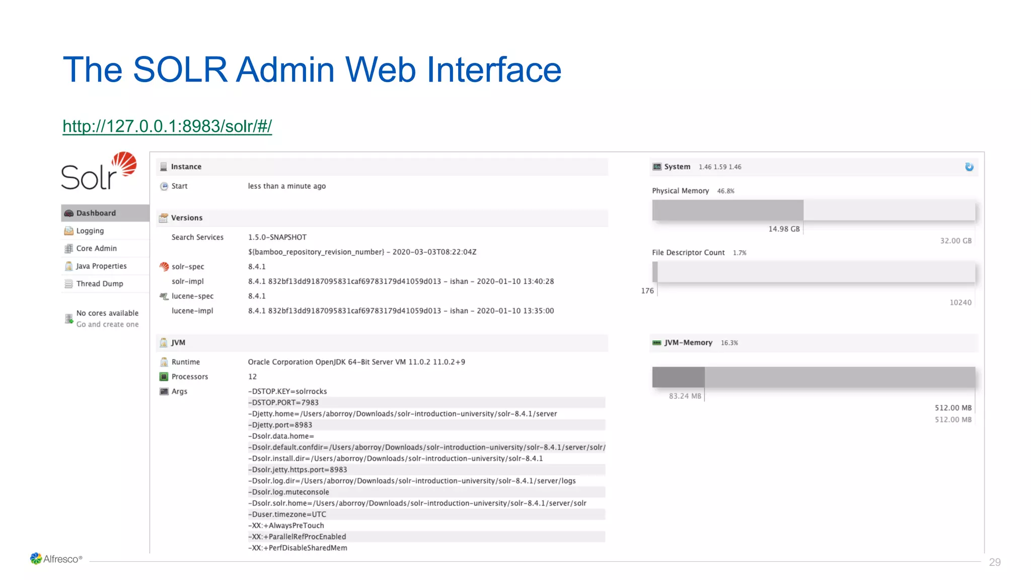 29
The SOLR Admin Web Interface
http://127.0.0.1:8983/solr/#/
 