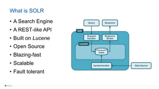 8
What is SOLR
• A Search Engine
• A REST-like API
• Built on Lucene
• Open Source
• Blazing-fast
• Scalable
• Fault tolerant
 