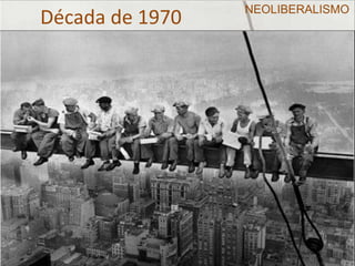  redução dos serviços do estado: privatização, contratos, cartões do usuário NEOLIBERALISMOpressupostos: a “flexibilidade”: desregulamentação do mercado de trabalho e promove a oportunidade das pessoas usarem suas habilidades e otimizarem sua meta de vida;