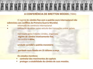 Década de 1970NEOLIBERALISMOEstagnação e inflaçãoChoque do petróleoInstrumentos de liquidez para financiar a dívidaEconomia do endividamentoMercado de títulosReforço do dólar em relação a outras moedasEuromercados e mercados financeiros