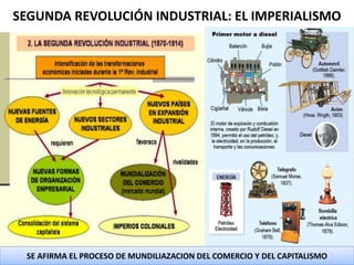 SEGUNDA REVOLUCIÓN INDUSTRIAL: EL IMPERIALISMO 
SE AFIRMA EL PROCESO DE MUNDILIAZACION DEL COMERCIO Y DEL CAPITALISMO 
 