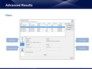 Filters
Advanced Results
Time filter Error filter
Zone filterPopulation filter
 
