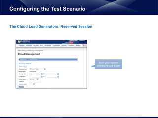 The Cloud Load Generators: Reserved Session
Configuring the Test Scenario
Book your session
online and use it later
 