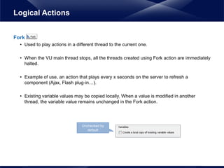 Fork
• Used to play actions in a different thread to the current one.
• When the VU main thread stops, all the threads cre...