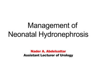 Management of
Neonatal Hydronephrosis
Nader A. Abdelsattar
Assistant Lecturer of Urology
 