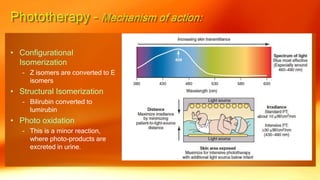 • Configurational
Isomerization
– Z isomers are converted to E
isomers
• Structural Isomerization
– Bilirubin converted to
lumirubin
• Photo oxidation
– This is a minor reaction,
where photo-products are
excreted in urine.
 