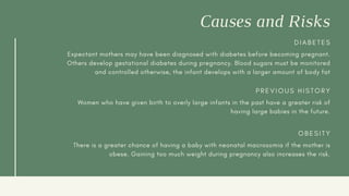 Causes and Risks
D I A B E T E S
Expectant mothers may have been diagnosed with diabetes before becoming pregnant.
Others ...