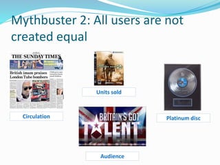 Mythbuster 2: All users are not
created equal
Circulation
Audience
Platinum disc
Units sold
 