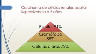 Carcinoma de células renales papilar
Supervivencia a 5 años
Papilar 91%
Cromófobo
88%
Células claras 72%
 