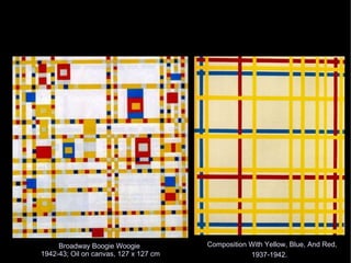 Composition With Yellow, Blue, And Red, 1937-1942. Broadway Boogie Woogie  1942-43; Oil on canvas, 127 x 127 cm 