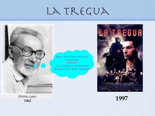 la tregua


          Sono diventato ebreo in
                Auschwitz.
                 174 517
         La coscienza di sentirmi
        diverso mi è stata imposta.




1962                                  1997
 